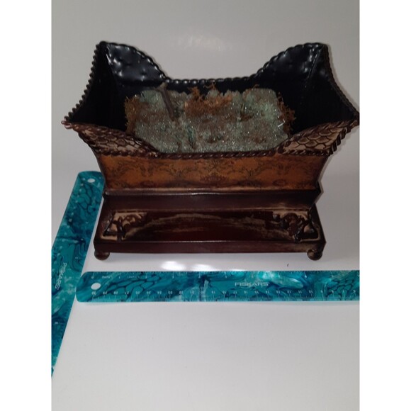 Footed Metal Decorative Planter – Rustic Farmhouse Style - Picture 6 of 8